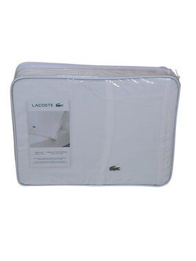 Lacoste Queen Cotton Percale White Sheet Set 4 Piece Lightweight Breathable Soft
